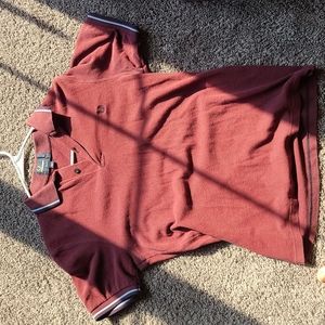 Fred Perry Dark Red Striped Polo - Size M